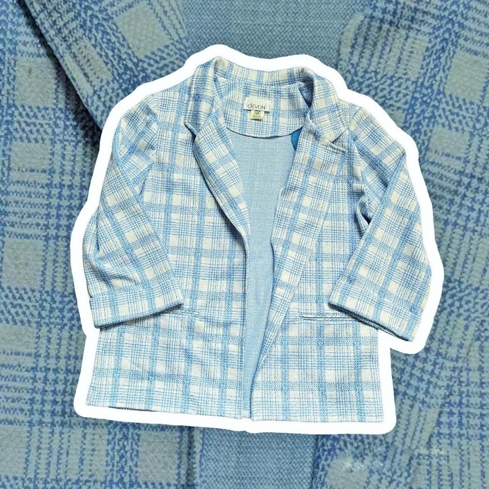 vintage, Super cute, blue white and silver Devon power suit